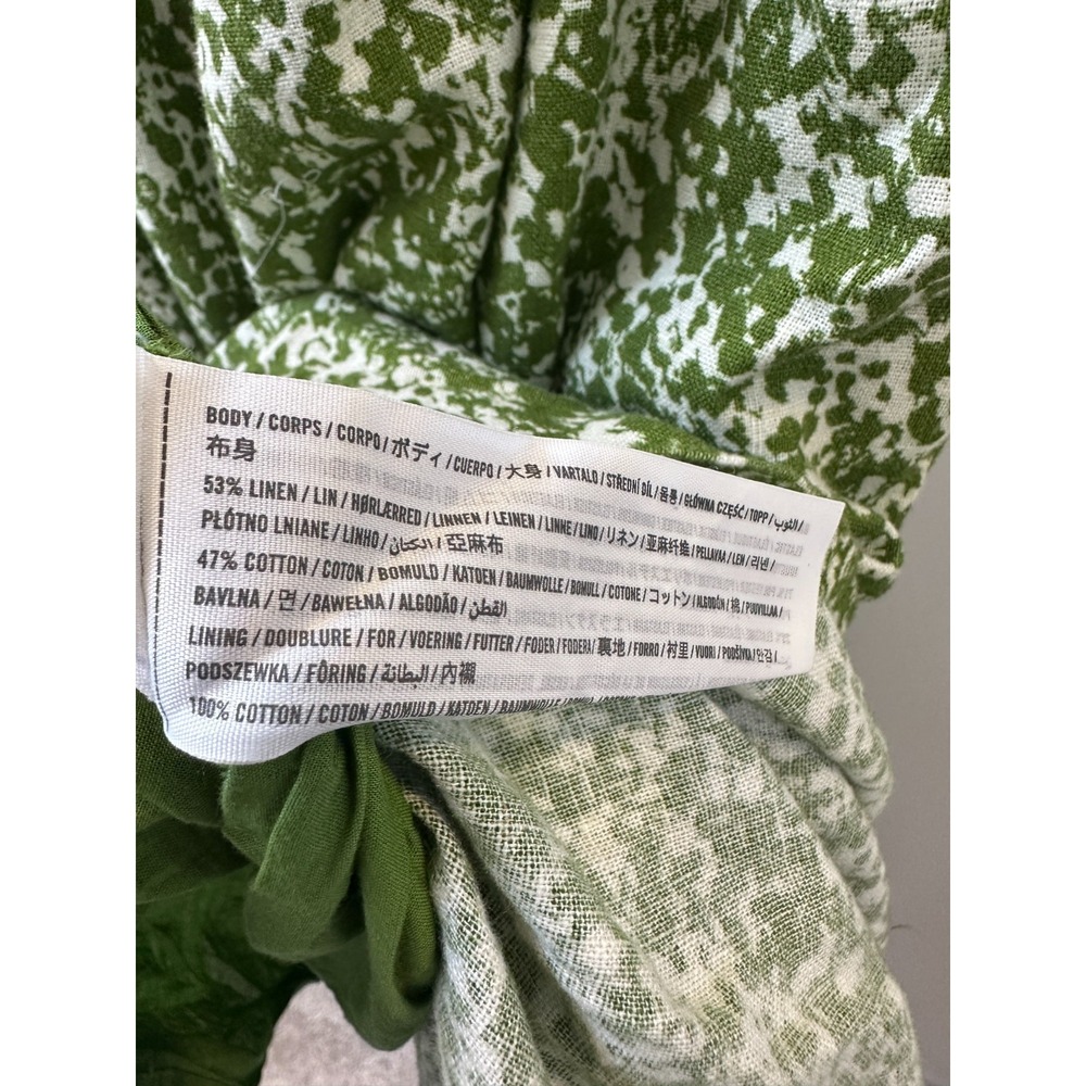 Abercrombie & Fitch Green Floral Linen Blend Smocked Puff Sleeve Midi Dress XL - Picture 8 of 12
